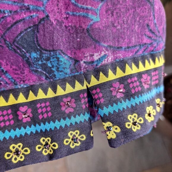 City Girl Nancy Bolen Sz Large Silk Jacket Beaded Sequins Turq Purple Green Vtg - Picture 12 of 16